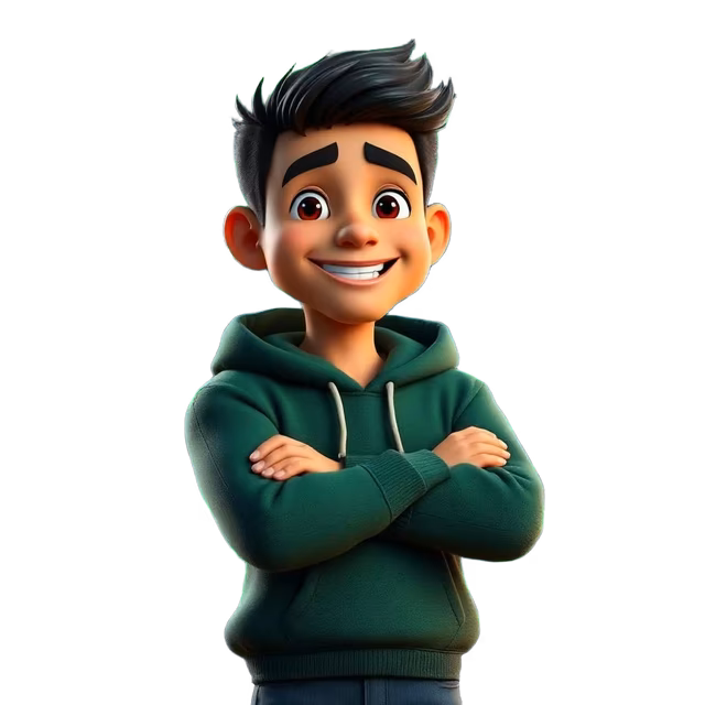 3D character with arms crossed in front of glowing fibre optic cables