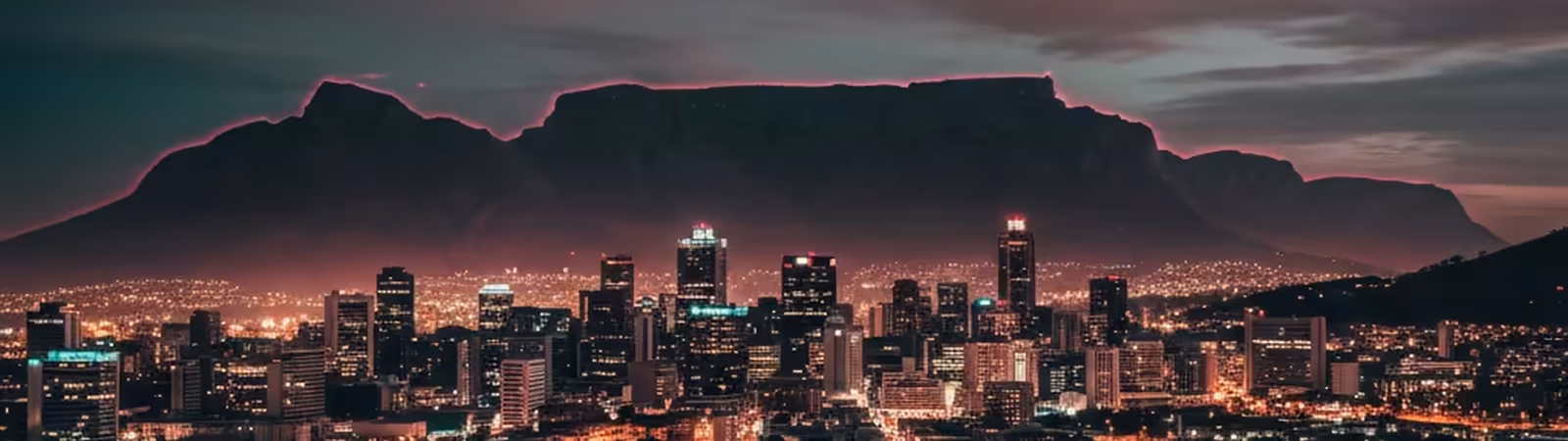 Cape Town skyline at night with Table Mountain