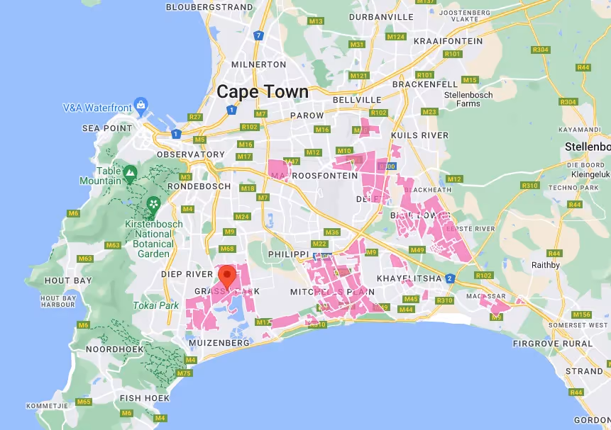 Vuma Reach fibre coverage map for Cape Town showing rollout zones