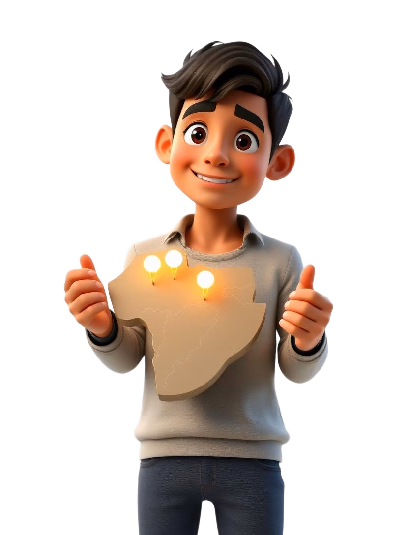 South African man holding a glowing map of South Africa with fibre coverage pins