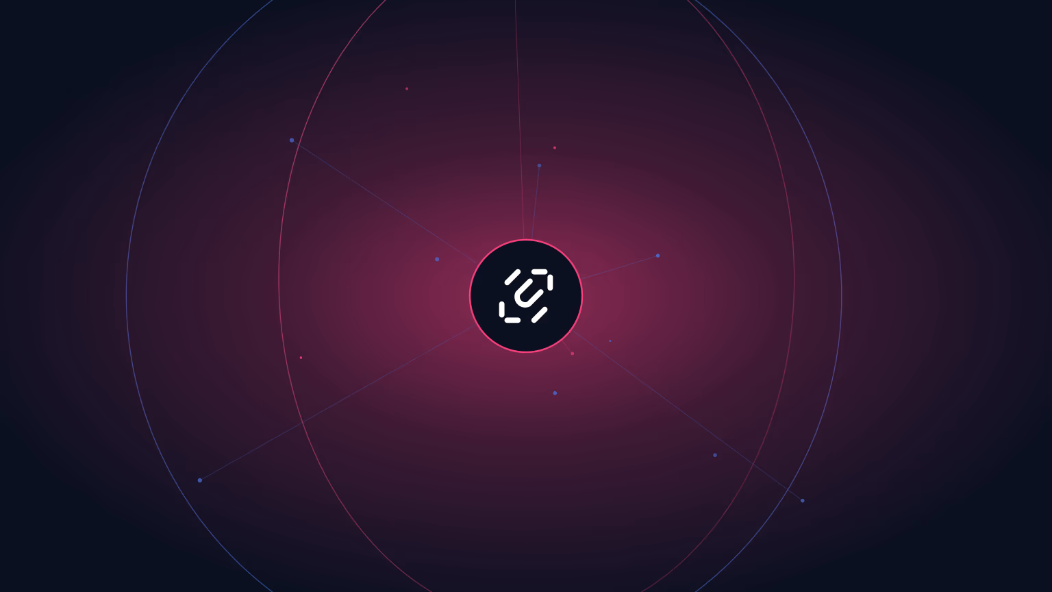 An abstract broken-link icon glowing at the centre of overlapping network rings, representing a severed and re-spliced fibre connection