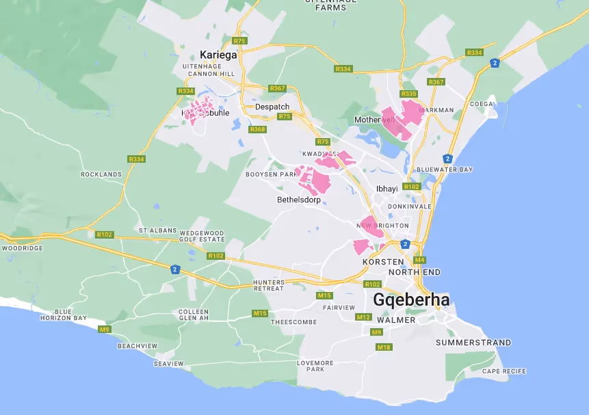 Vuma Reach fibre coverage map for Gqeberha showing rollout zones