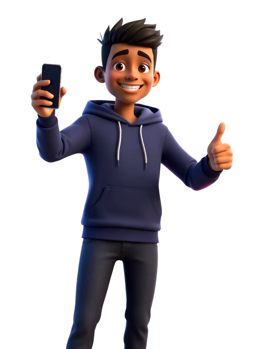 Smiling South African man giving a thumbs up while checking Telkom fibre on his phone