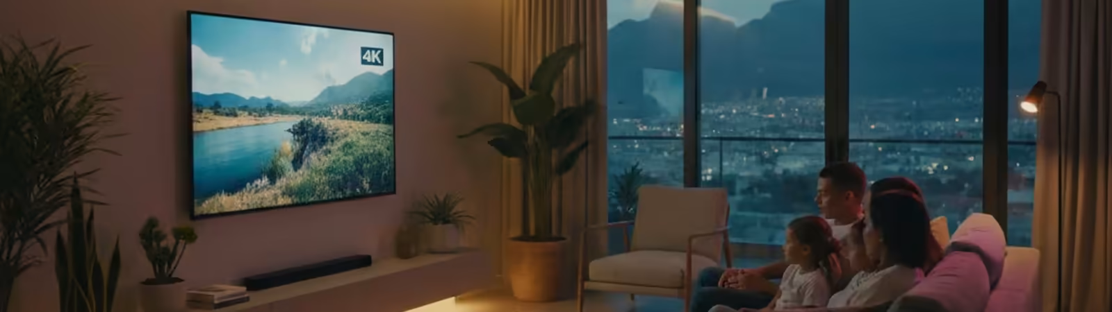 South African family streaming 4K content in a modern lounge