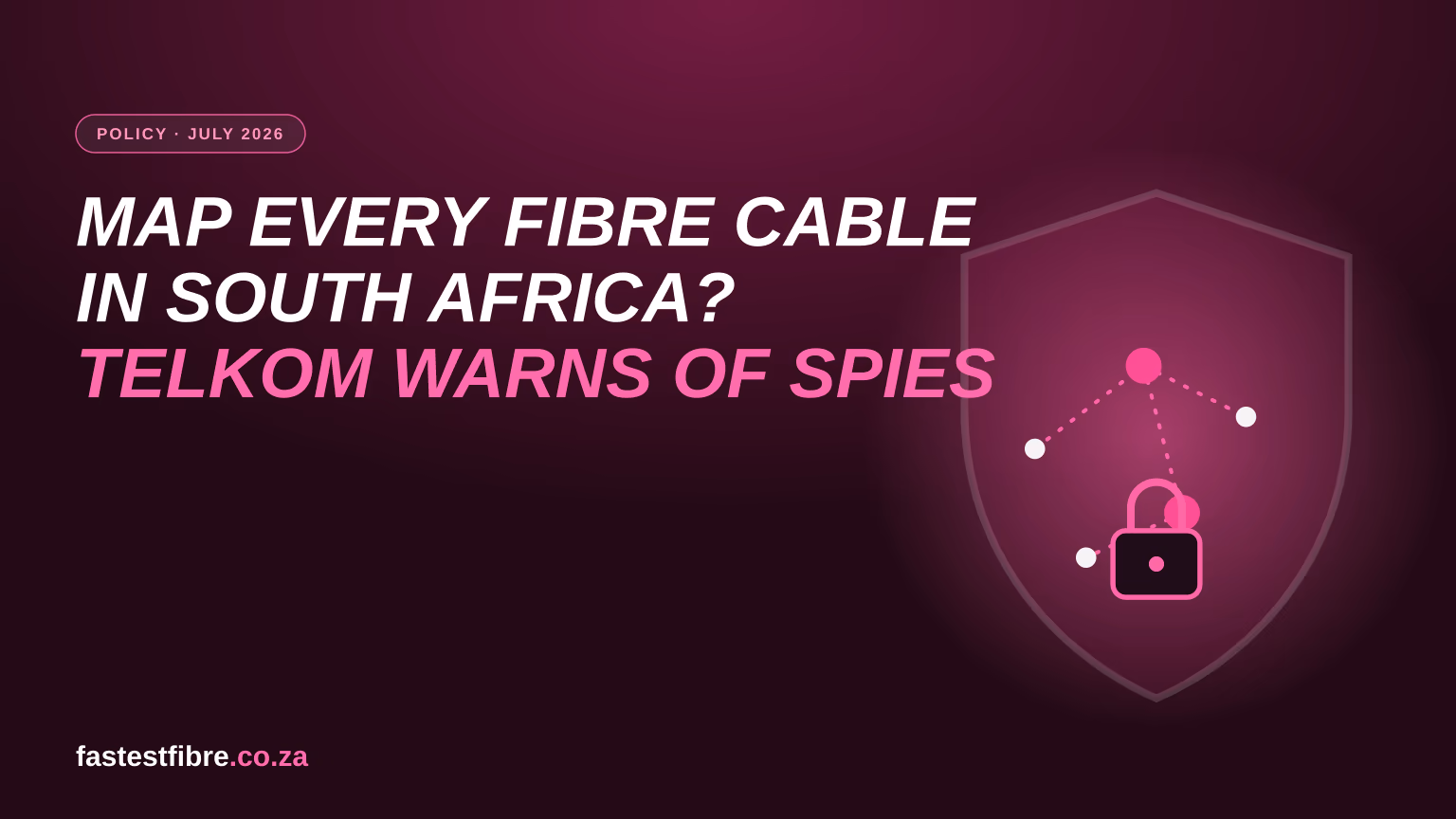 Abstract illustration of a shield and network map representing Icasa's proposed national fibre infrastructure database and the security concerns raised about it