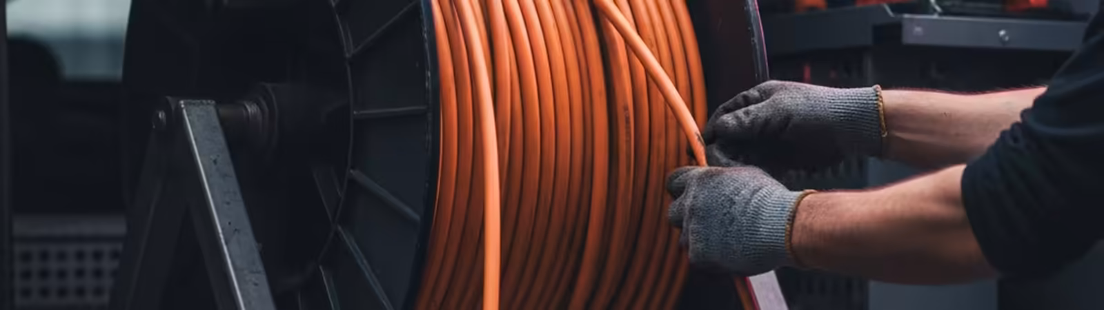 Large orange fibre cable reel on a utility van