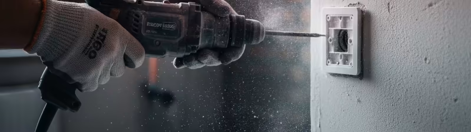 Technician drilling a hole to mount a fibre wall plate