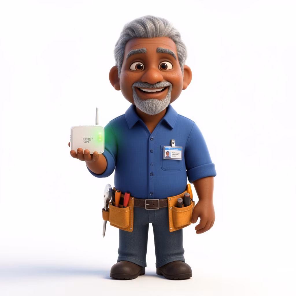 3D illustration of a Herotel installer connecting fibre in a small South African town