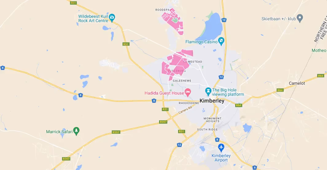 Vuma Reach fibre coverage map for Kimberley showing rollout zones