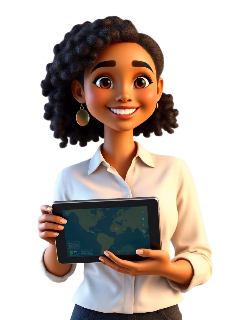 Friendly South African woman showing a Lightstruck fibre coverage map on a tablet