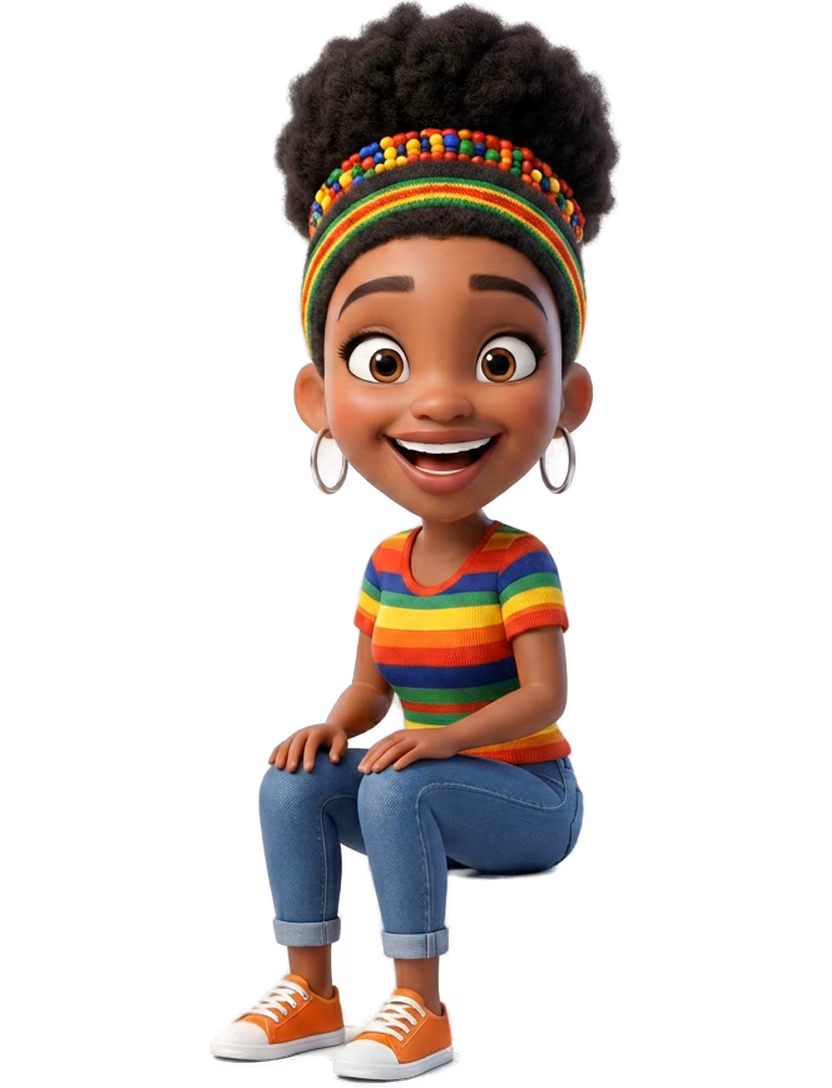 3D illustration of a happy South African woman streaming on a smart TV powered by MWeb fibre