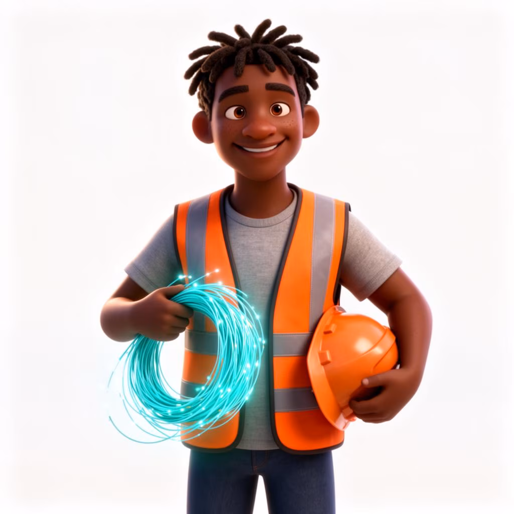 3D illustration of a Metrofibre network engineer with a tablet