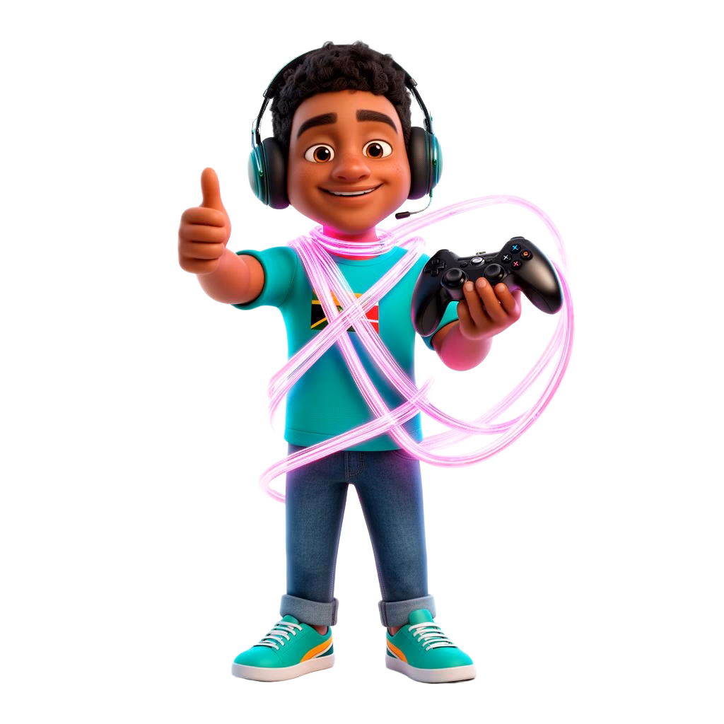 3D illustration of an Octotel fibre gamer with controller and headset