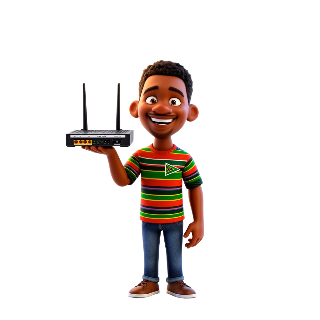 3D illustration of an Openserve fibre customer holding a router