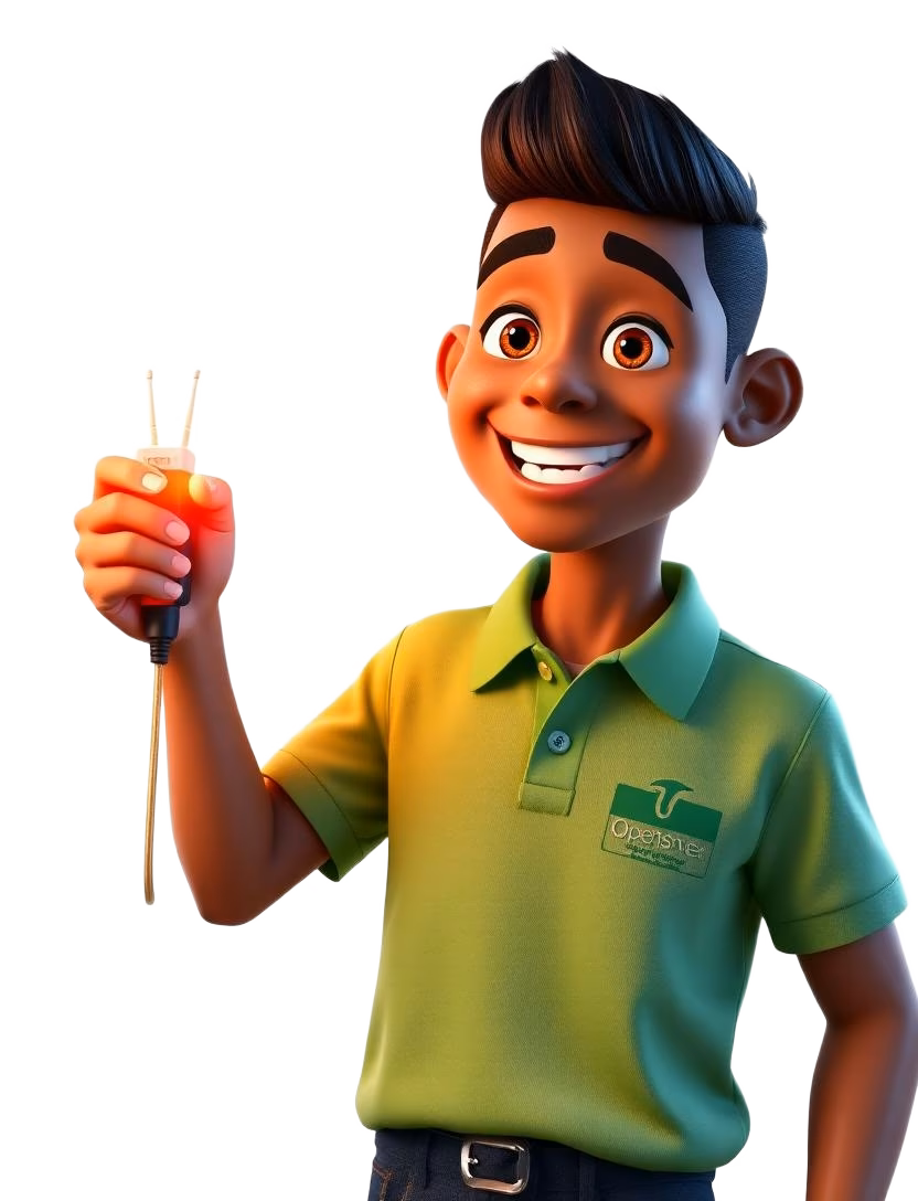 Smiling Openserve fibre customer holding a glowing fibre cable