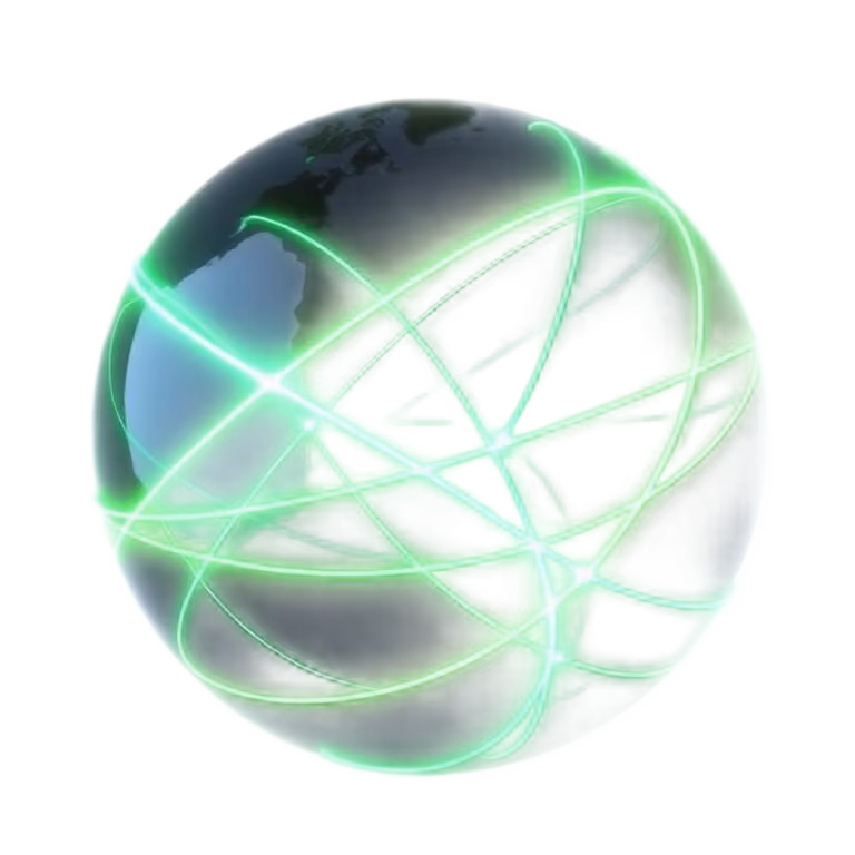 Glowing neon green fibre network globe representing Openserve's nationwide footprint