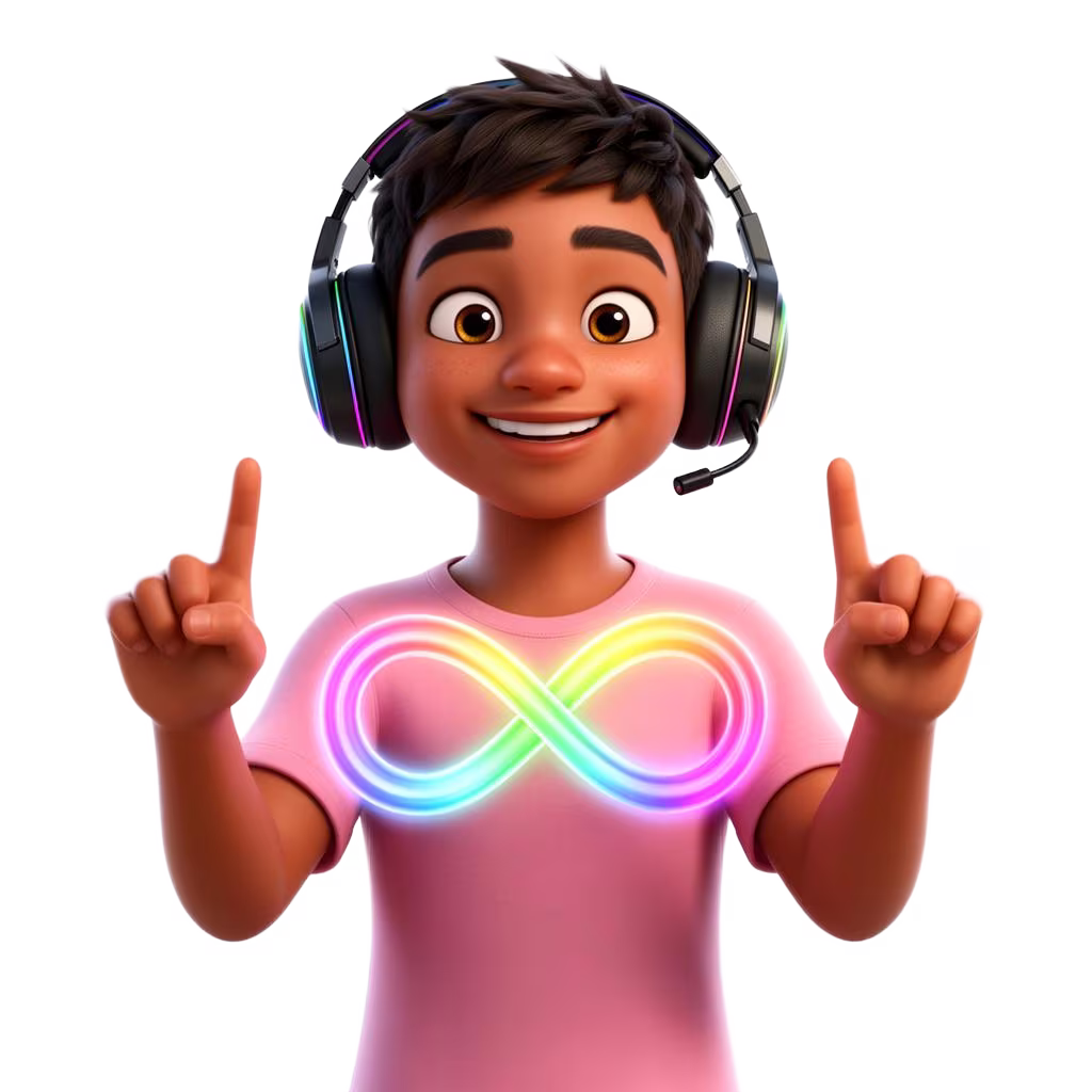 Excited young South African gamer with a glowing uncapped infinity symbol