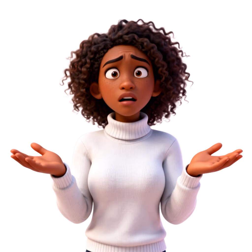 Confused South African woman in white turtleneck shrugging asking questions about Webafrica